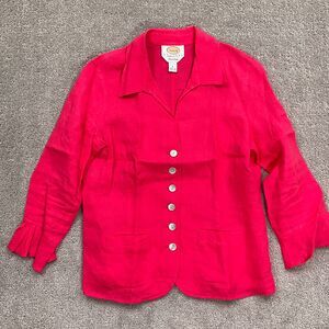 Talbots Shacket Women 4 Hot Pink Irish Linen Button‎ Classic Casual Shirt Jacket